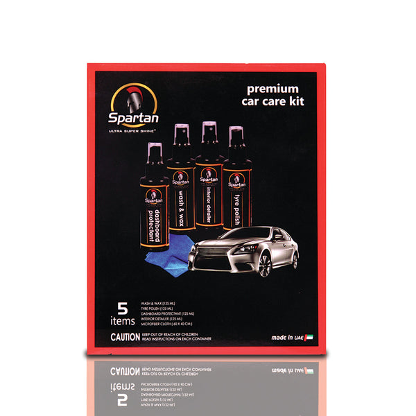 Spartan Kit 125ml Interior Detailer,Dash borad Polish,Wash & Wax, Tire Polish 125ml + Microfiber Towel, 1 x1 pc